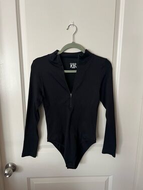 Black Ribbed Zip-Front Kids One-Piece Bodysuit